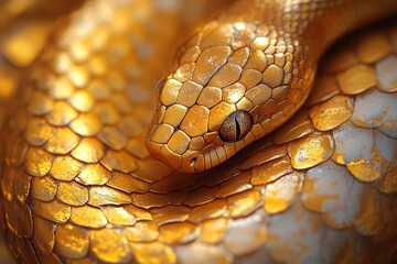 closeup of golden snake skin texture showcasing intricate patterns reminiscent of dragon scales highlighting the beauty and complexity of natures designs