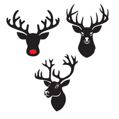 set of reindeer, christmas reindeer, head vector silhouette	