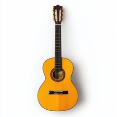 Fototapeta premium A musician's guitar, profession instrument, acoustic with wooden body, isolated on white background