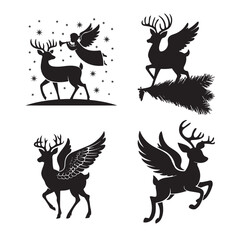set of reindeer, christmas reindeer, head vector silhouette	
