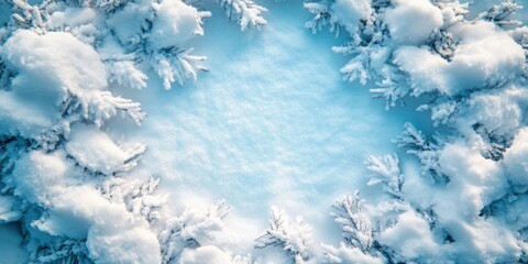 Fototapeta premium Immerse yourself in the beauty of winter with this serene image of snow-covered branches framing a tranquil blue space. Nature's canvas during the colder months.