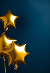 Metallic Gold Star Balloons on Dark Blue Gradient Background with Spotlight Effect