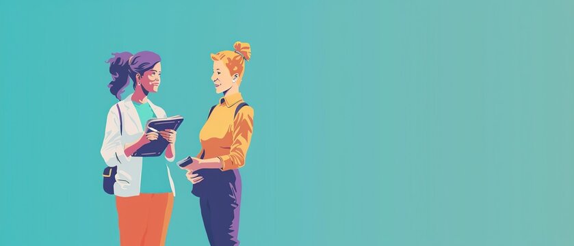 A woman is talking to another woman , with ample copy space for text. - Powered by Adobe