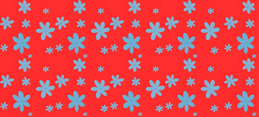 Big and Small Blue Seamless Floral Pattern with Red Background