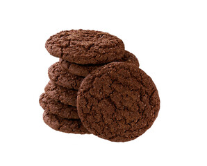 Stack of round chocolate brownie cookies with cracks isolated on white background.