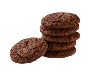 Stack of round chocolate brownie cookies with cracks isolated on white background.