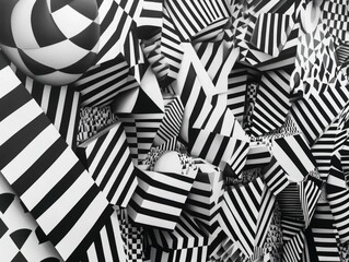 Fototapeta premium Black and White Striped Paper Pile