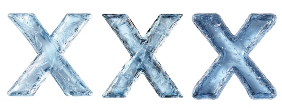 Set of letters X with an ice texture isolated on the background. An icy letter X on a transparent background.