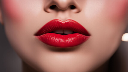Fototapeta premium A close-up of a woman's attractive lips with red lipstick.