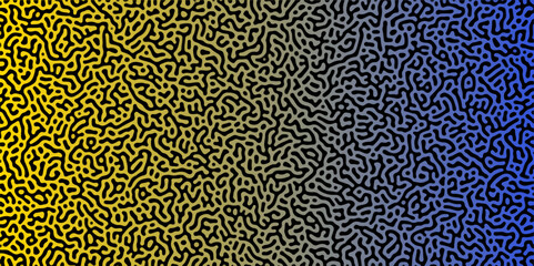 Abstract Reaction-diffusion Turing pattern natural texture yellow and blue  gradient color scheme. Linear design with biological algorithm psychedelic background. Reaction-diffusion or truing patter
