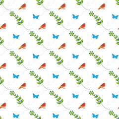 Birds And Butterflies Seamless Vector Pattern Design