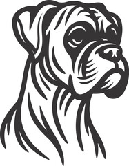 Boxer dog silhouette vector illustration. Black silhouettes of breeds of dogs.