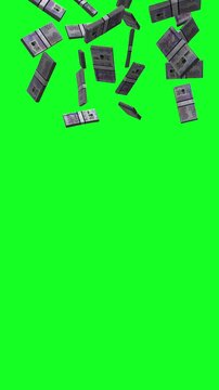 Vertical 500 Jamaican Dollars Falling Animation Stacks Of Money On Green Screen