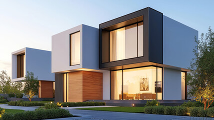 Modern house exterior at night