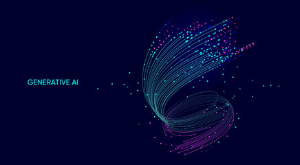 Illustration of abstract stream. Artificial intelligence. Big data, technology, AI, data transfer, data flow, large language model, generative AI
