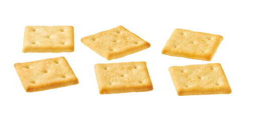 Crackers isolated. Square crackers isolated on white background.