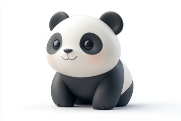 Fototapeta premium 3D icon minimal on isolated white background, Cute cartoon panda character with big eyes, 3D rendering illustration