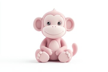 3D icon minimal on isolated white background, A cute pink monkey toy with a cheerful expression, 3D rendering illustration