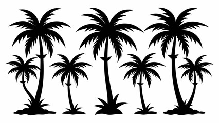 Naklejka premium Minimalist Palm Tree Silhouettes in Various Shapes