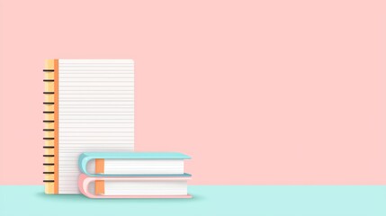Fototapeta premium book and notebook giggling together, like they're sharing a joke Cute cartoonish style, simple lines, pastel colors Warm and playful