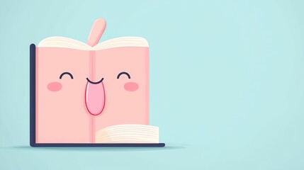 book with a playful bookmark, sticking out like a tongue Cute cartoonish style, simple lines, pastel colors Cheerful and friendly