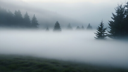 Fototapeta premium Whispers of Dawn: A Tree in the Fog 