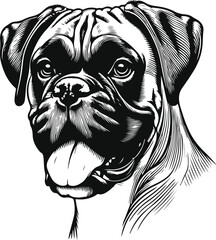 Boxer dog silhouette vector illustration. Black silhouettes of breeds of dogs.