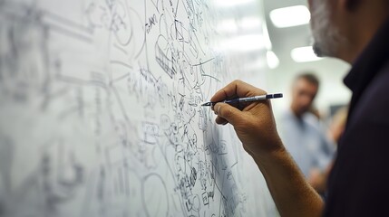 Coach Drawing Complex Ideas on Whiteboard