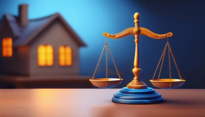 Justice scale representing law and real estate concept, soft glow background.