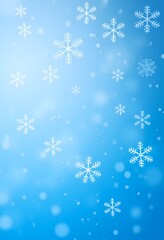 Snowflakes Floating on Cold Gradient Blue Background with Soft Light Sparkles Creating a Winter Mood