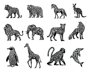 Obraz premium Collection Of Animal geometric pattern Vector illustration - Geometric Animals ClipArt Design