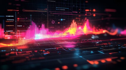 Obraz premium A radar chart of a booming stock, set against a black background, with vibrant colors and precise details