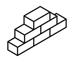 Stacked blocks icon in black outline. Vector illustration representing structure, building, or progress. Editable stroke.