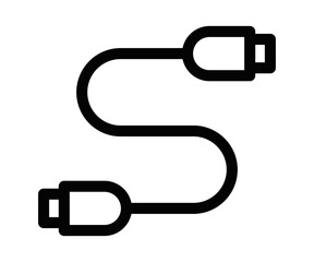 Black outline icon of a USB cable. Represents connectivity, technology, or data transfer. Editable stroke.