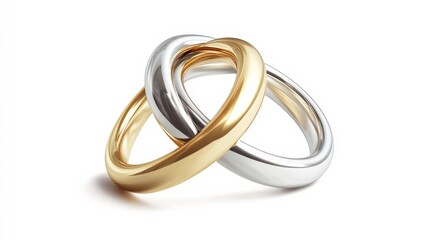 Intertwined Gold and Silver Wedding Rings.