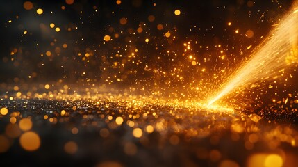 Fototapeta premium An angle grinder cutting metal generates bright orange sparks against a dark background, presenting a dramatic industrial scene with motion blur and high contrast textures.