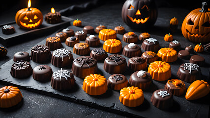 delicious chocolates for Halloween. Halloween background. Halloween holiday concept	