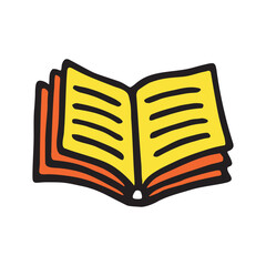 Doodle book icon handdrawn with ink pen. Knowledge and education symbol painted in grunge freehand style. PNG isolated on transparent background and vector illustration