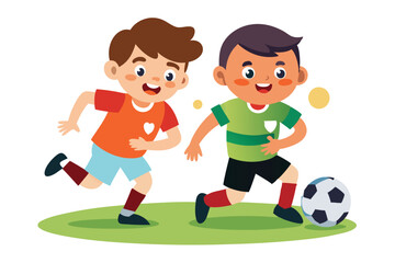 two friends play football white background.