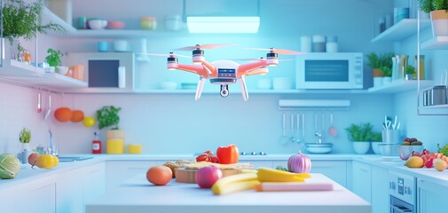 Obraz premium Drone delivering groceries in kitchen
