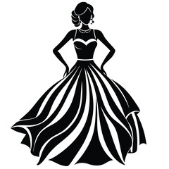 women party dress silhouette vector style white background.