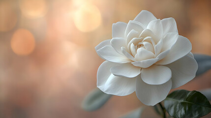 Fototapeta premium A macro shot of a white gardenia flower a blurred soft color background