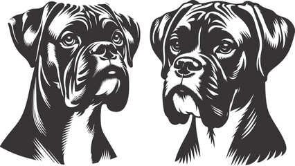 Boxer dog silhouette vector illustration Black silhouettes of breeds of dogs.