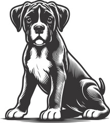 Boxer dog silhouette vector illustration Black silhouettes of breeds of dogs.