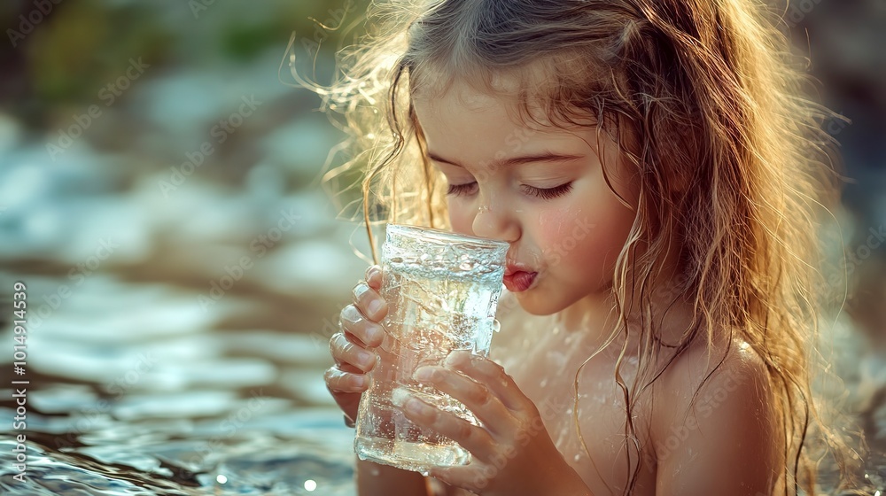 Sticker Innocent Elixir: Little Girl Embracing Hydration  