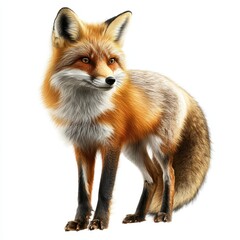 Obraz premium A curious fox with a bushy tail, autumn colors, realistic fur, isolated on white background