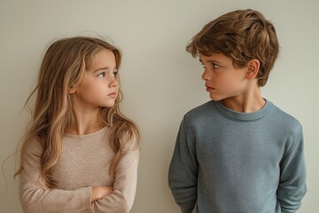 Young children staring intensely at each other, illustrating conflict or competition, ideal for educational and psychological presentations
