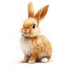 Obraz premium A playful rabbit with soft ears and fluffy fur, realistic details, isolated on white background