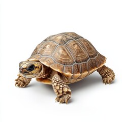 A cute turtle slowly walking, detailed shell and skin texture, isolated on white background