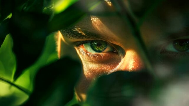 a man was peeking or snooping in tree forest  video animation background looping seamless 4k quality 